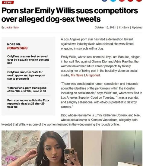 emily willis retired|Porn star Emily Willis sues over alleged dog.